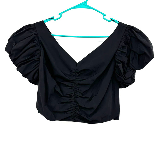 Express size 6 black crop top zip up rear shirt top blouse party club cap sleeve - Picture 1 of 5